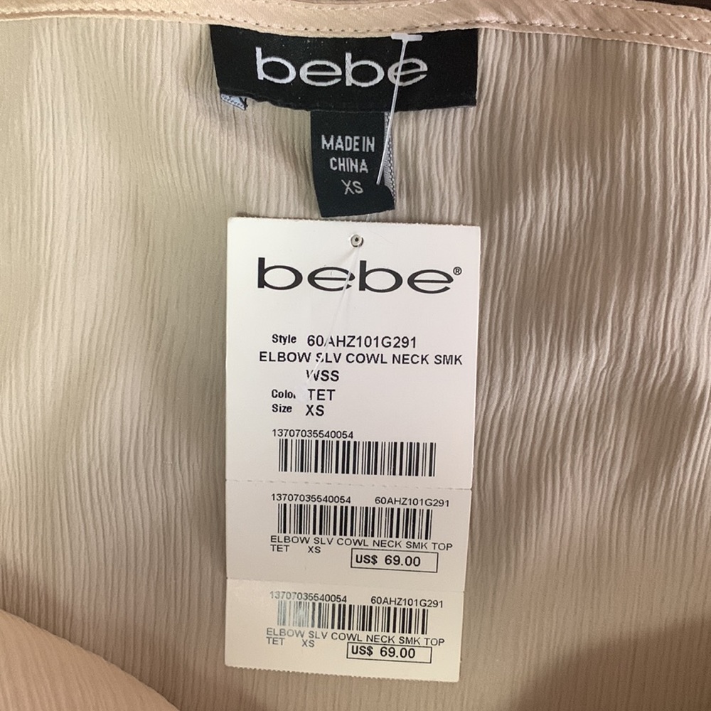 bebe Silky Puff Sleeve Cream Cowl Neck Top XSmall NWT - Picture 3 of 7